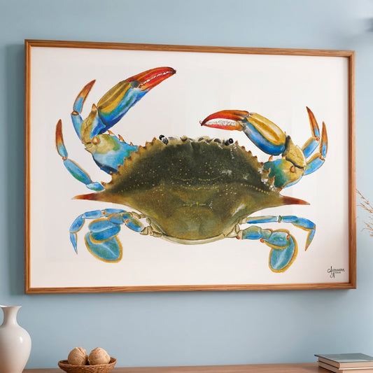 Atlantic Blue Crab Print for Coastal Vibes and Beachy Decor - ArtByAlexandraNicole