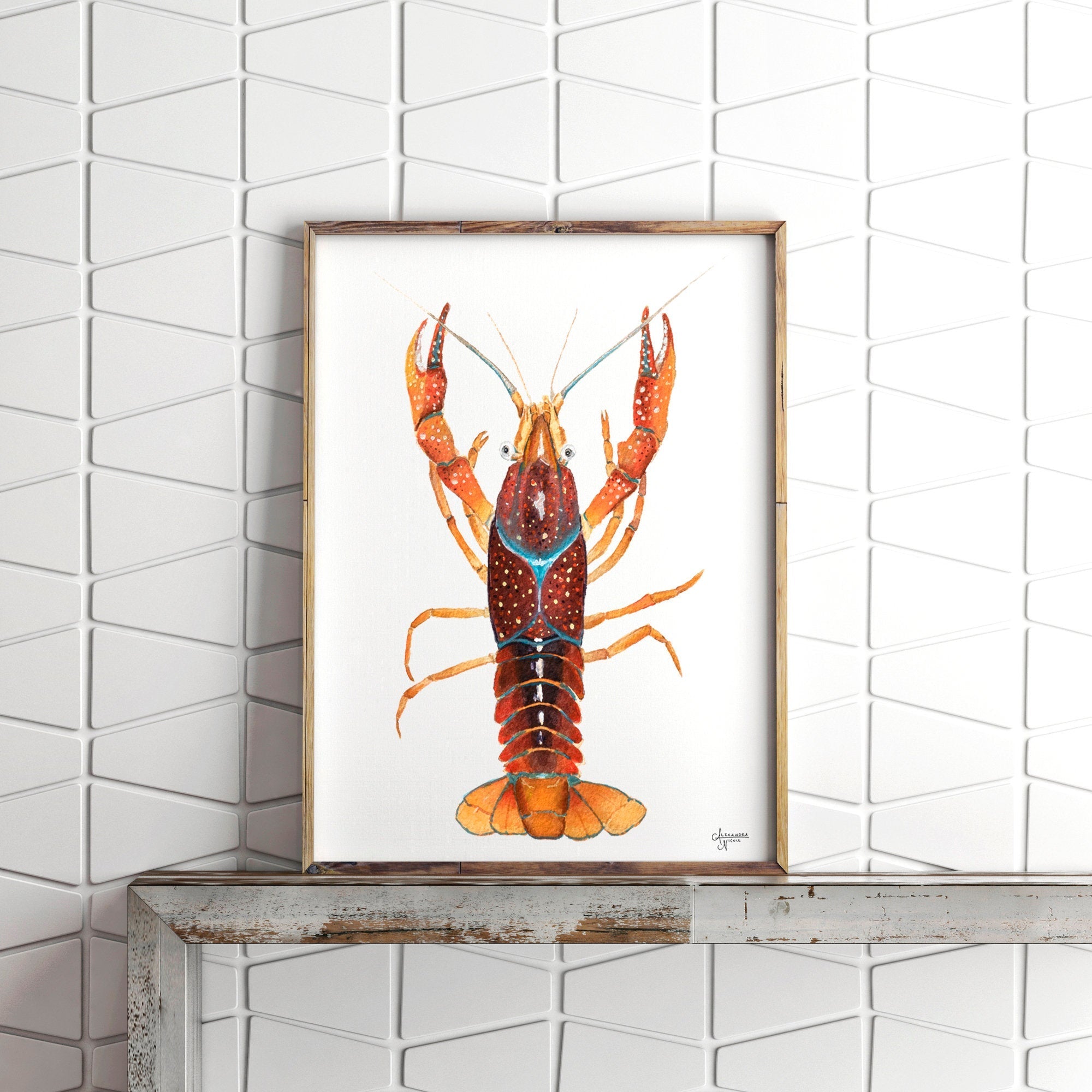 Crawfish Watercolor Print, Crawfish Art, Crawfish Print - ArtByAlexandraNicole