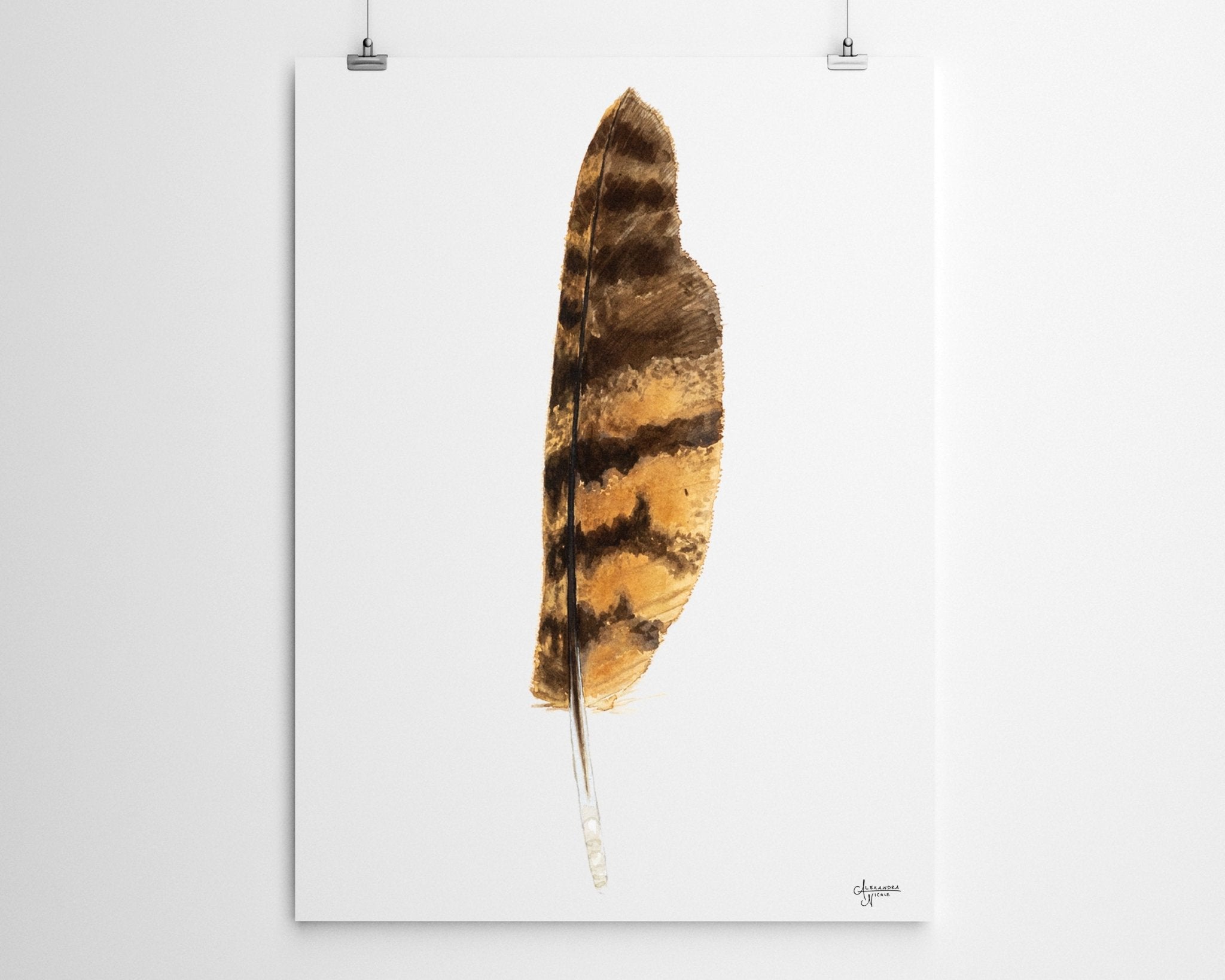 Great Horned Owl Feather, Owl Feather Print, Feather Print, Feather Painting, Feather Wall Art, Naturalist Art - ArtByAlexandraNicole