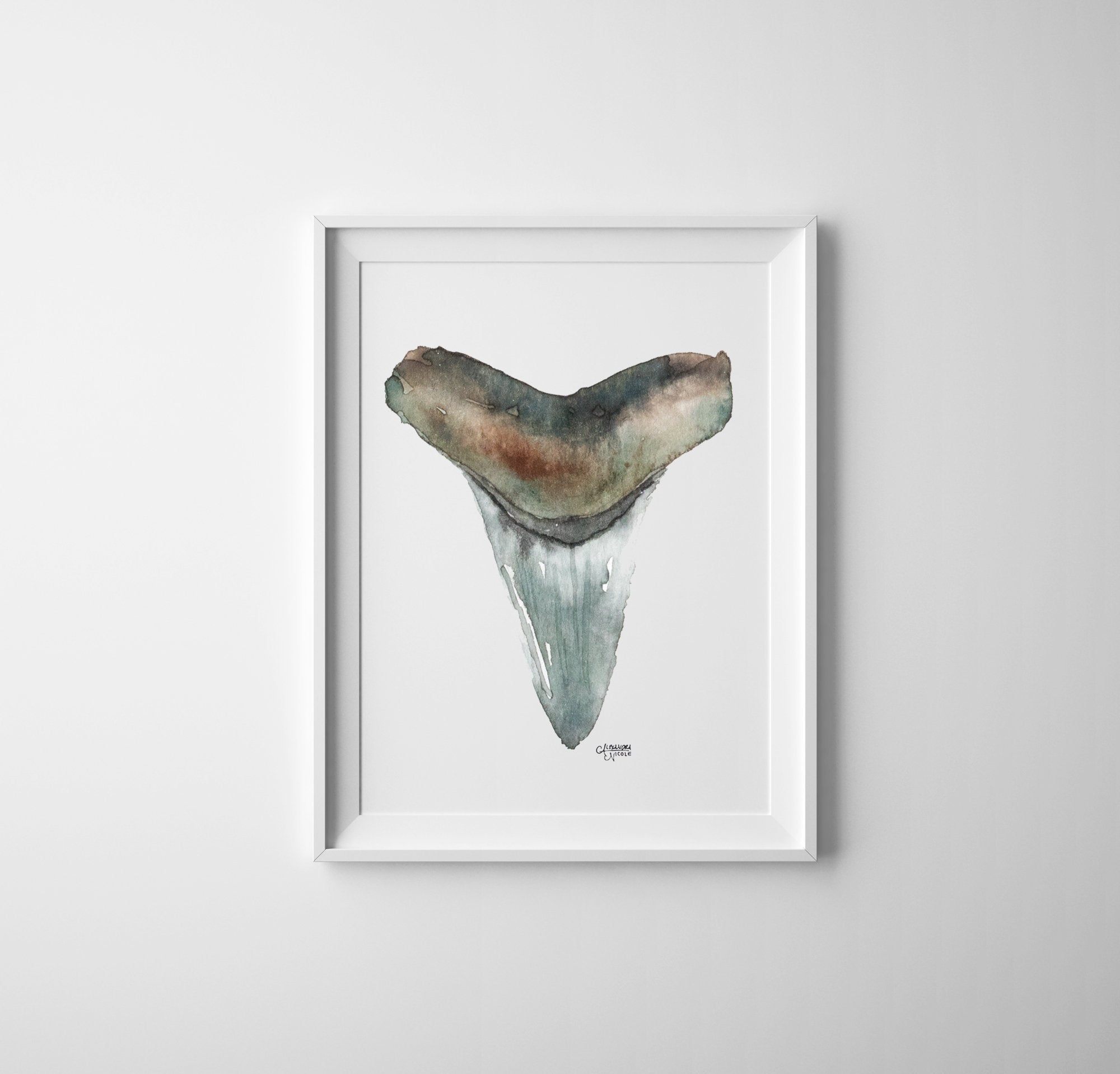 Mako Shark Tooth Watercolor Print No. 5 - ArtByAlexandraNicole