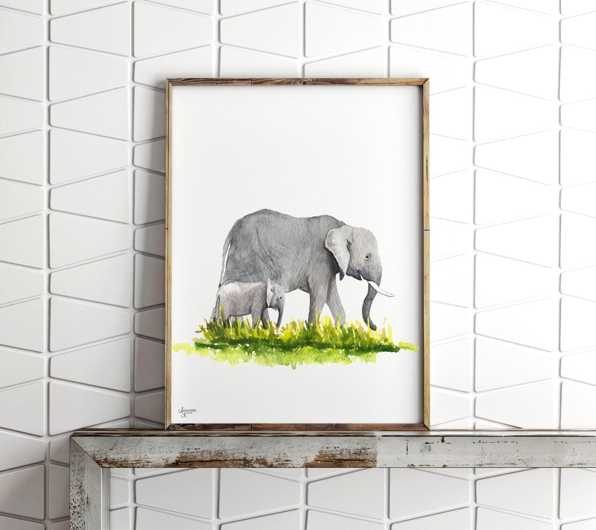 Mother and Baby Elephant Fine Art Print - ArtByAlexandraNicole