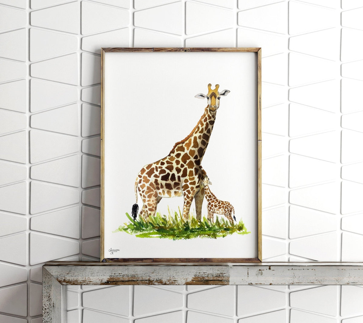 Mother & Son - popular Giraffes painting, oilacrilyc colors on canvas, giraffes print