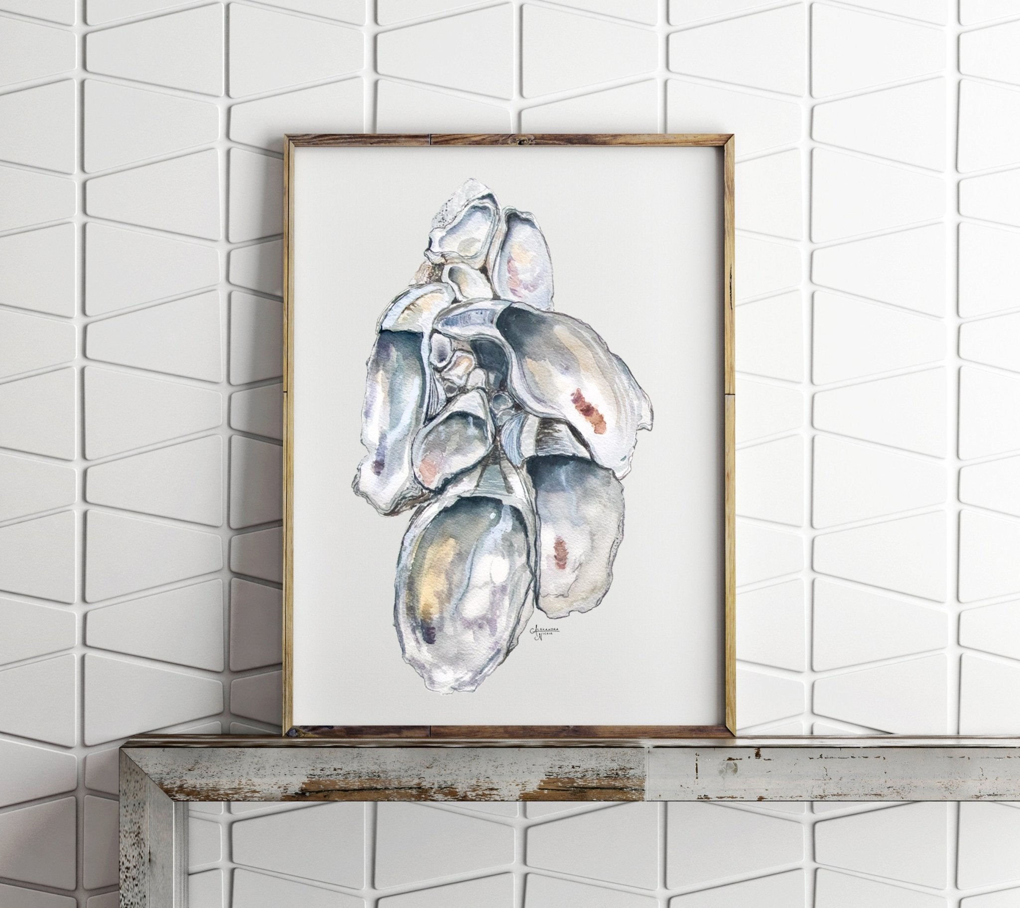 Oyster Cluster 1 Watercolor Oyster Print - ArtByAlexandraNicole