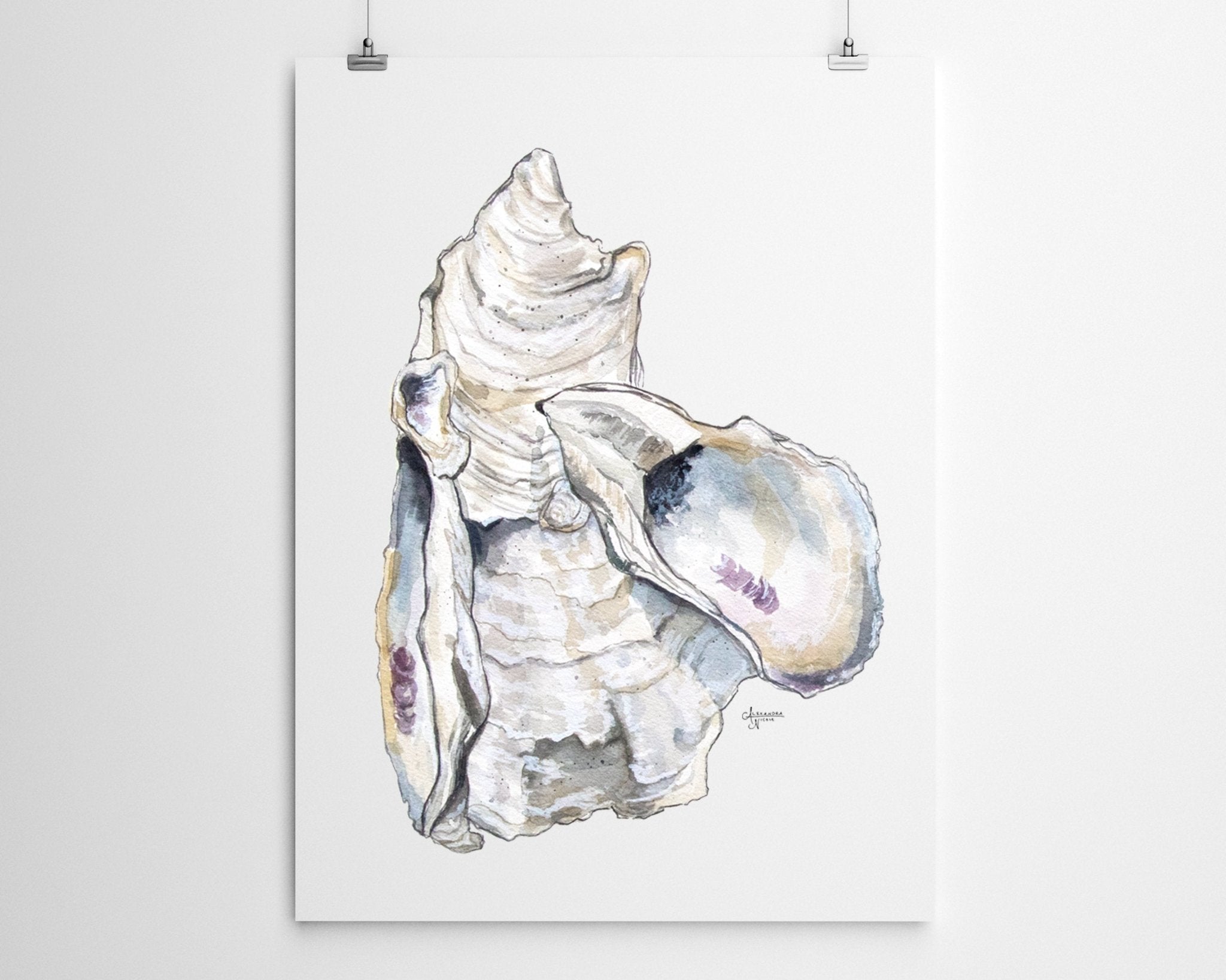 Oyster Cluster 3 Watercolor Oyster Print - ArtByAlexandraNicole