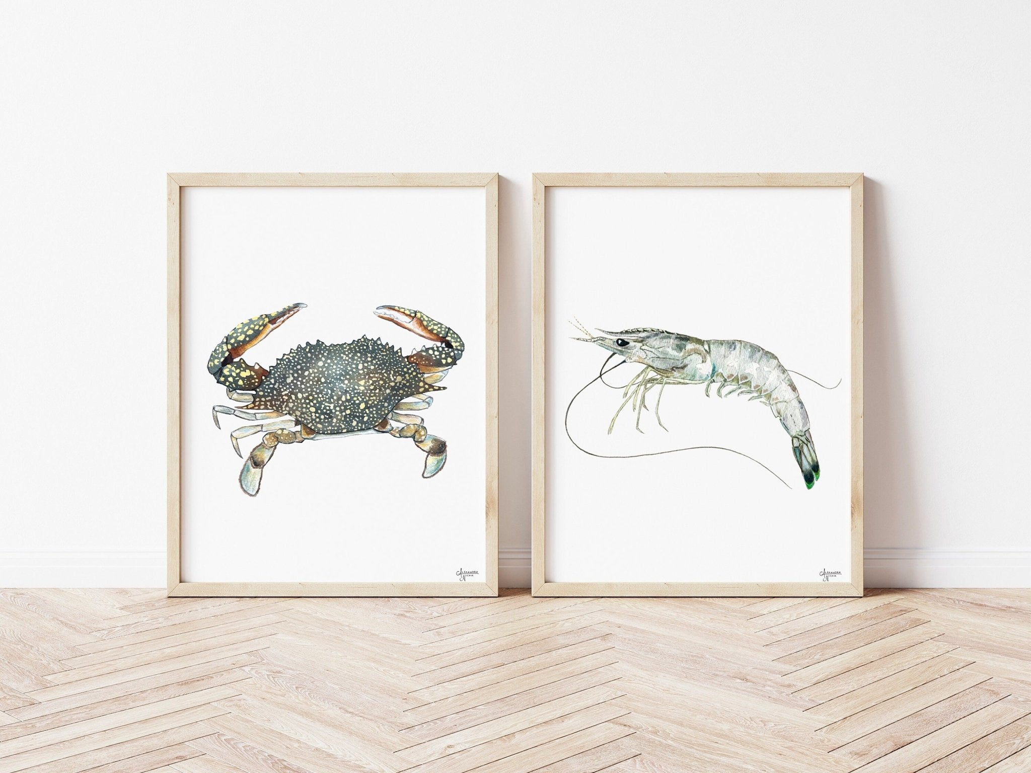 Shrimp and Crab Art Print Set - ArtByAlexandraNicole
