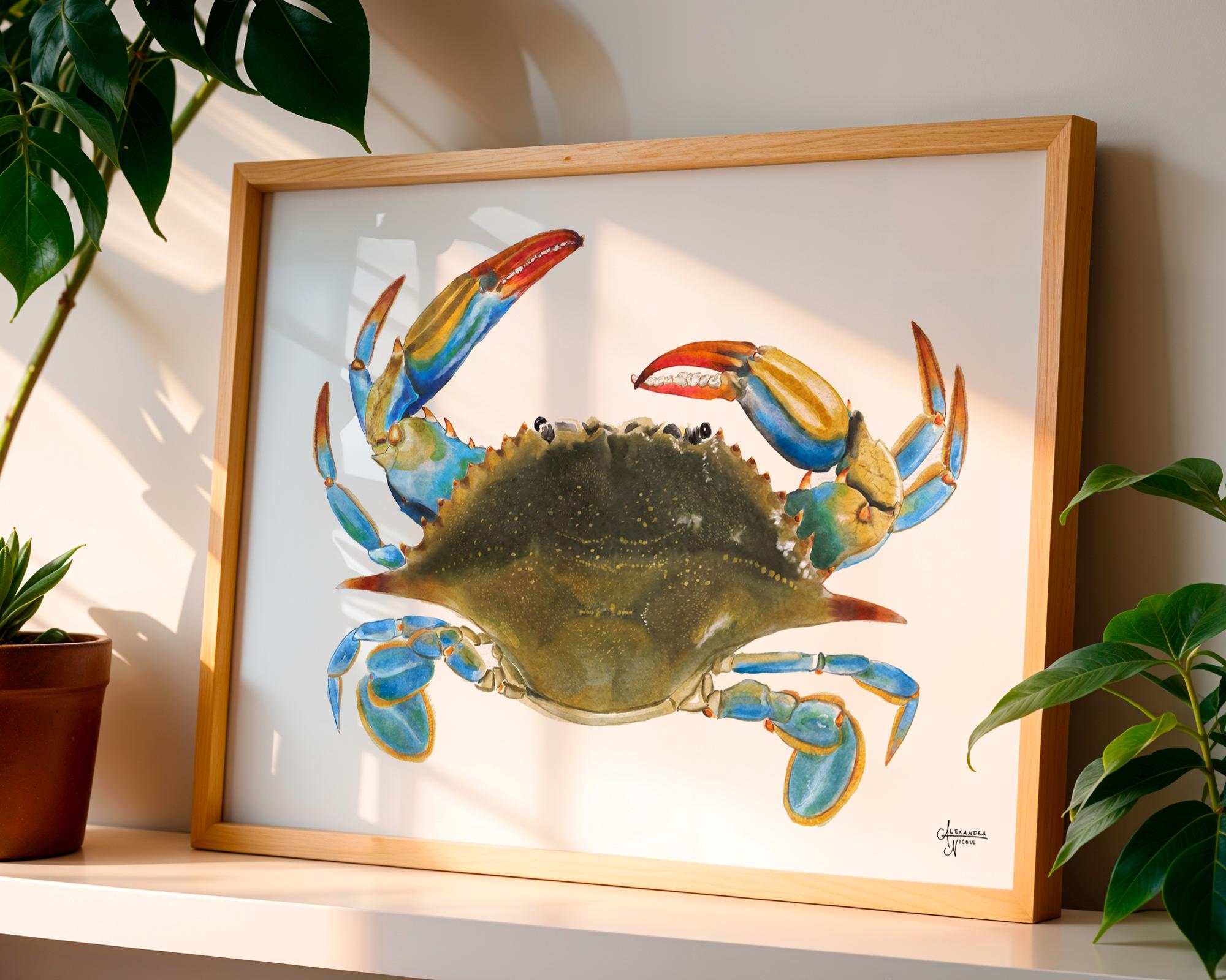 Atlantic Blue Crab Print for Coastal Vibes and Beachy Decor - ArtByAlexandraNicole