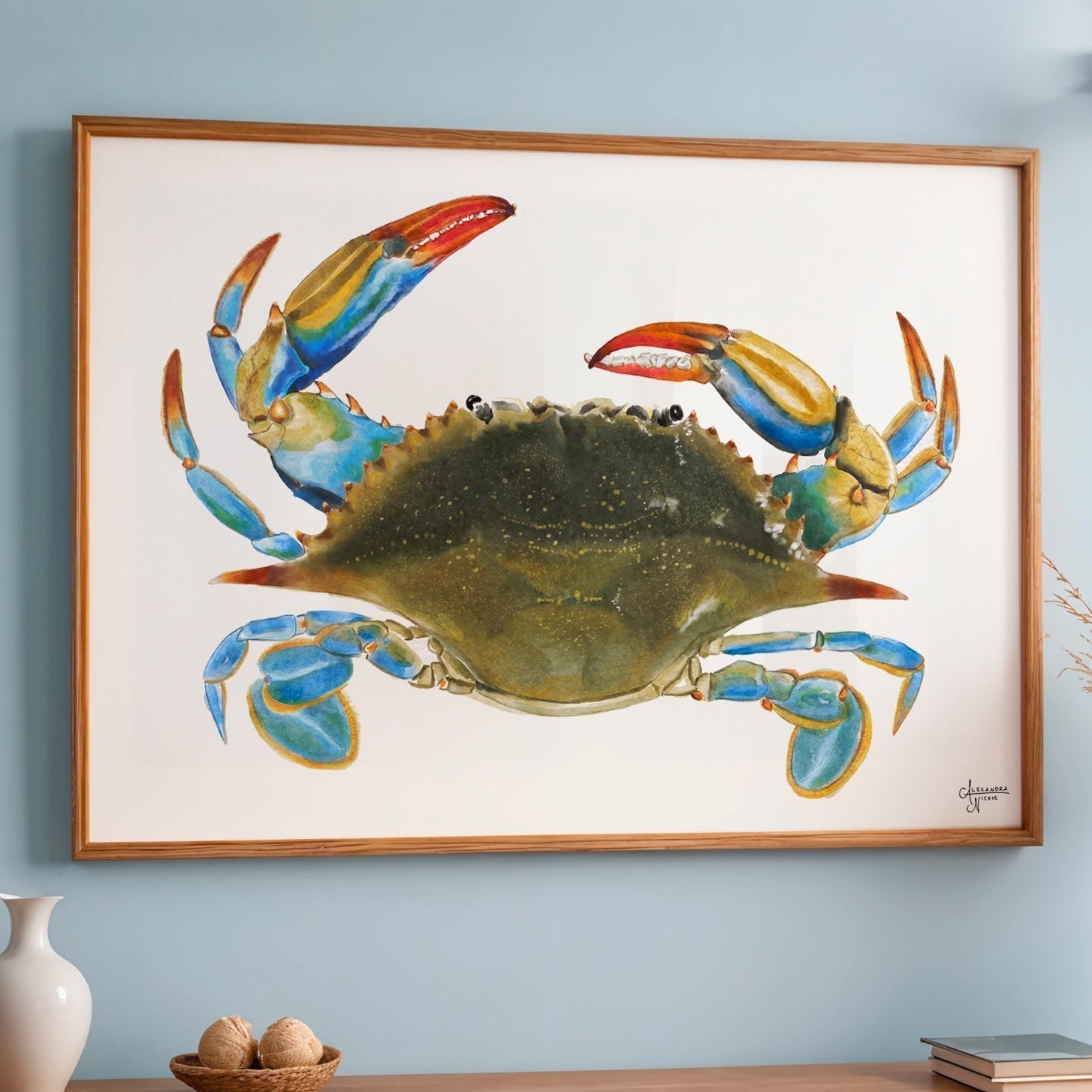 Atlantic Blue Crab Print for Coastal Vibes and Beachy Decor - ArtByAlexandraNicole