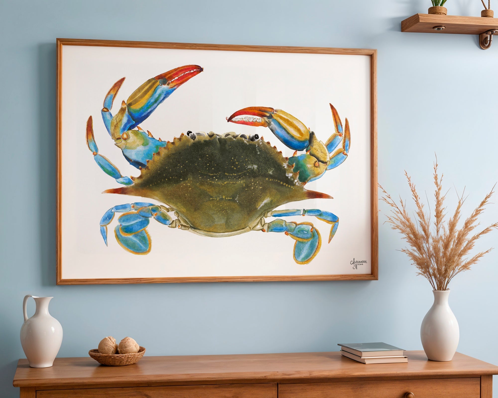 Atlantic Blue Crab Print for Coastal Vibes and Beachy Decor - ArtByAlexandraNicole