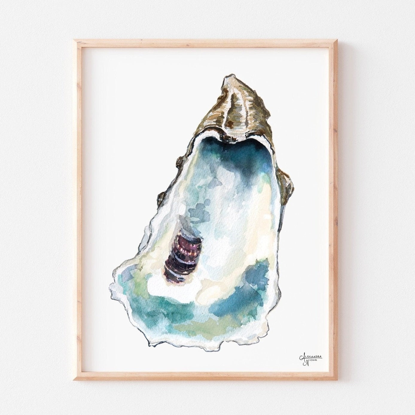 Blue Oyster Watercolor Print, Oyster Art - ArtByAlexandraNicole