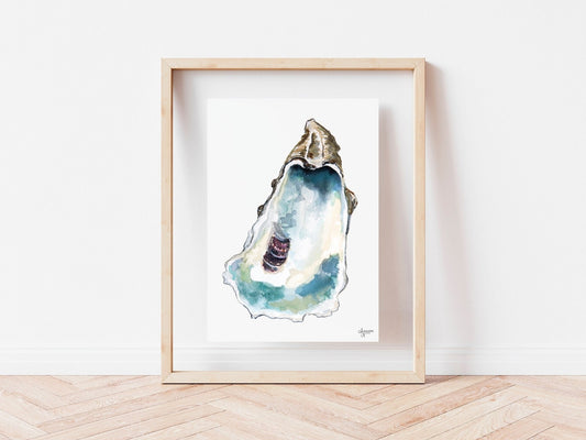 Blue Oyster Watercolor Print, Oyster Art - ArtByAlexandraNicole