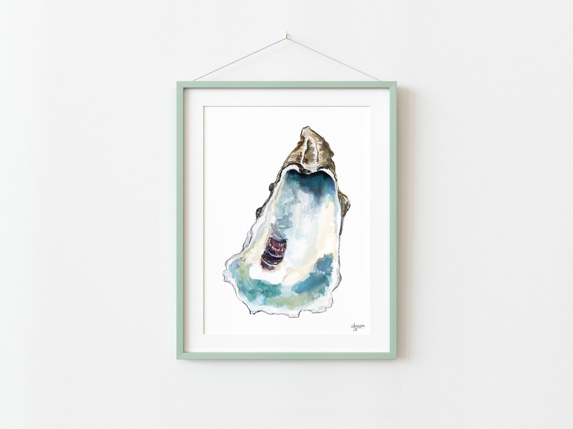 Blue Oyster Watercolor Print, Oyster Art - ArtByAlexandraNicole