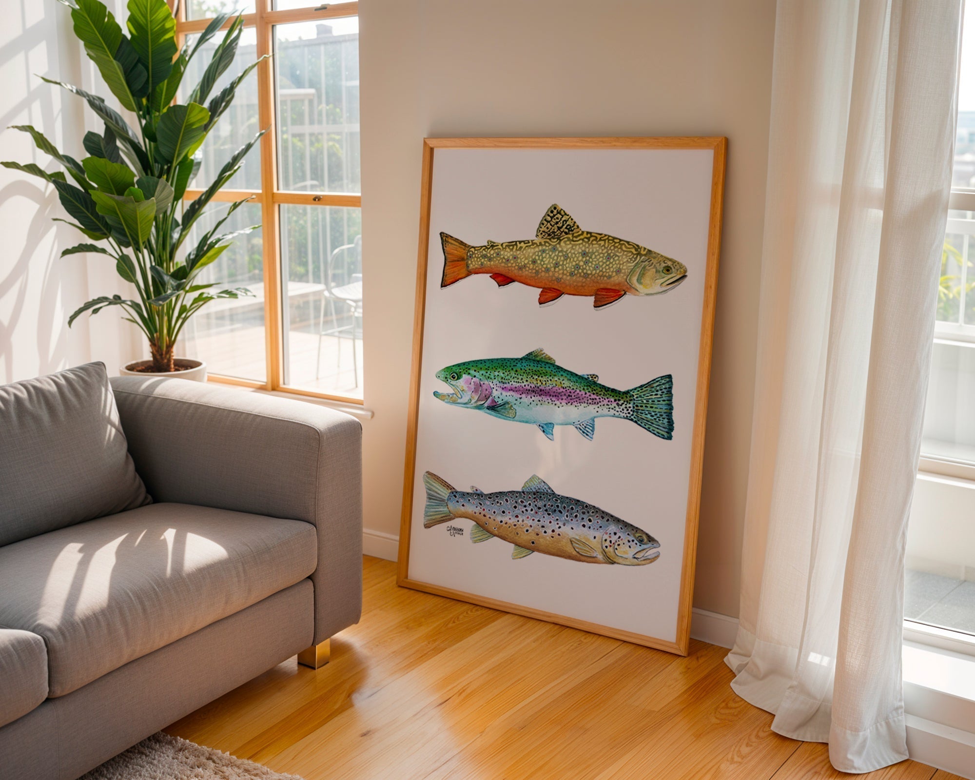 Brook, Brown, and Rainbow Trout Watercolor Print - ArtByAlexandraNicole