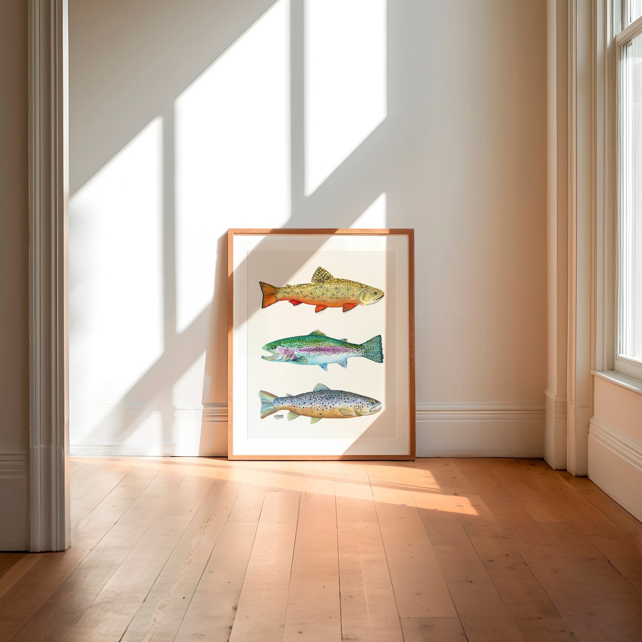 Brook, Brown, and Rainbow Trout Watercolor Print - ArtByAlexandraNicole
