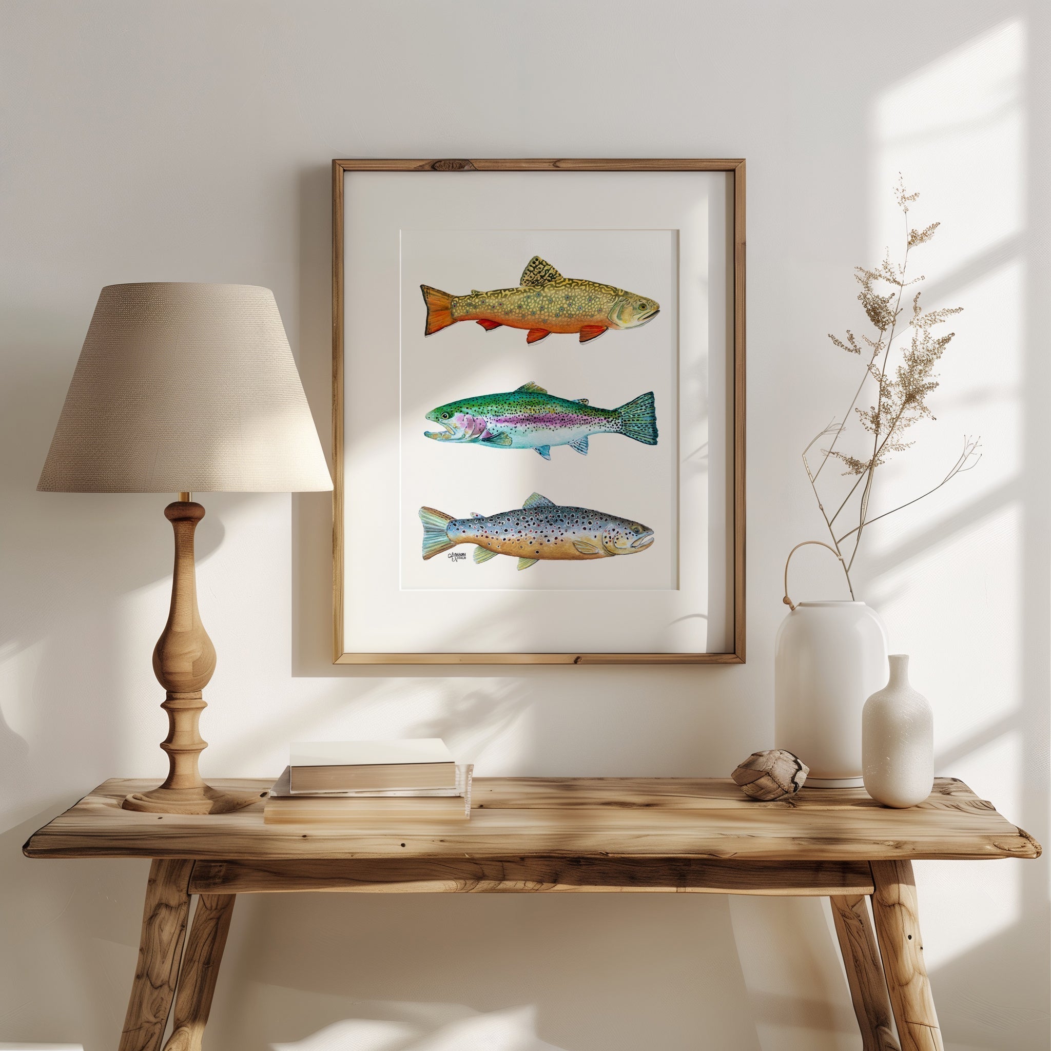 Brook, Brown, and Rainbow Trout Watercolor Print - ArtByAlexandraNicole