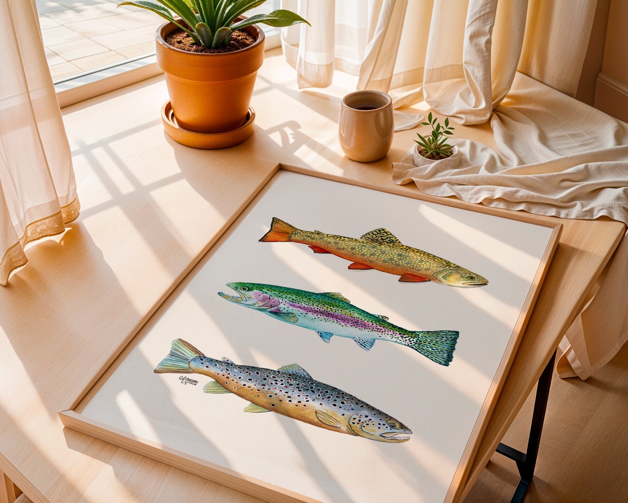 Brook, Brown, and Rainbow Trout Watercolor Print - ArtByAlexandraNicole