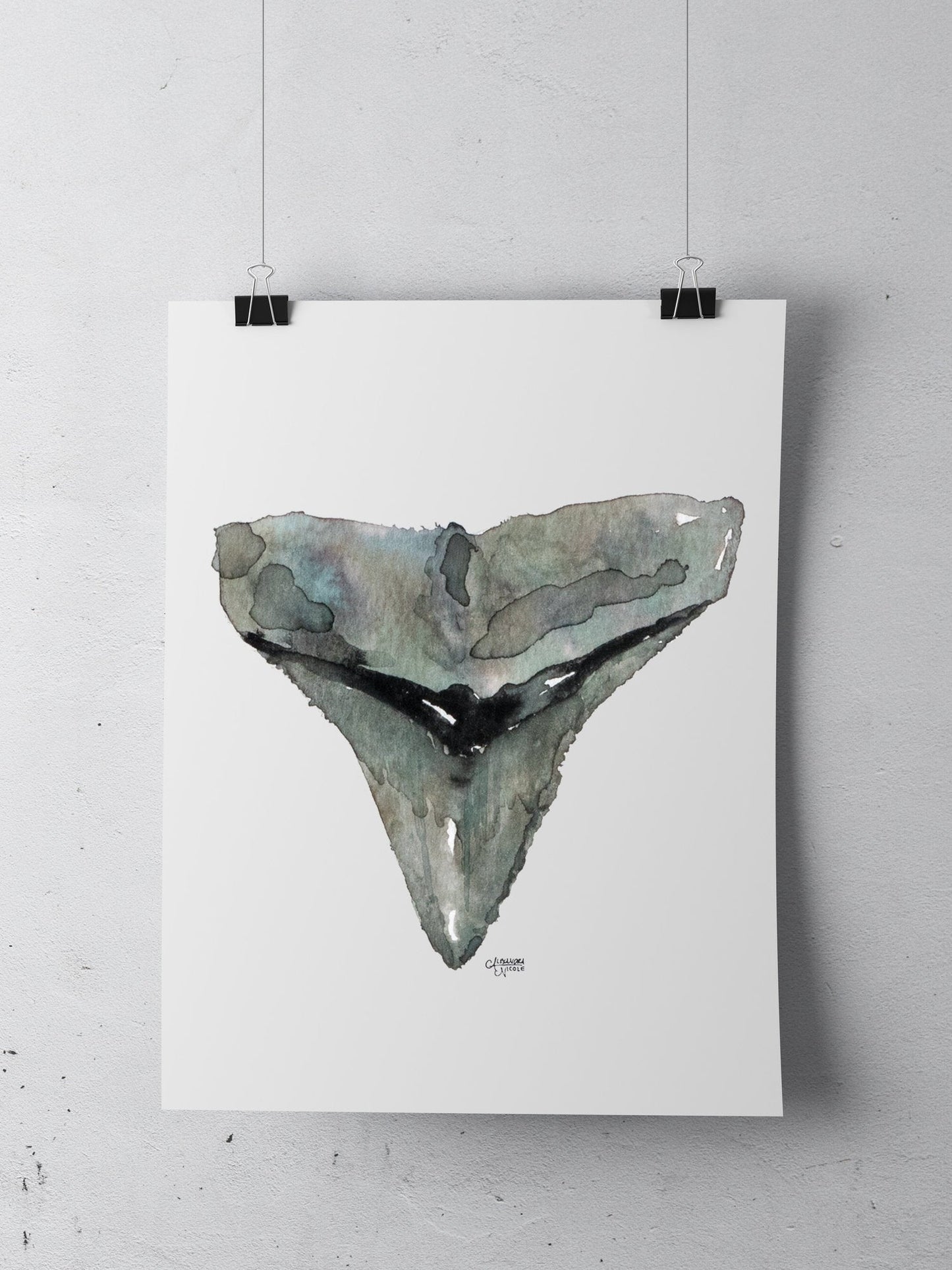 Bull Shark Tooth Watercolor Art Print - Shark Tooth No. 6 - ArtByAlexandraNicole