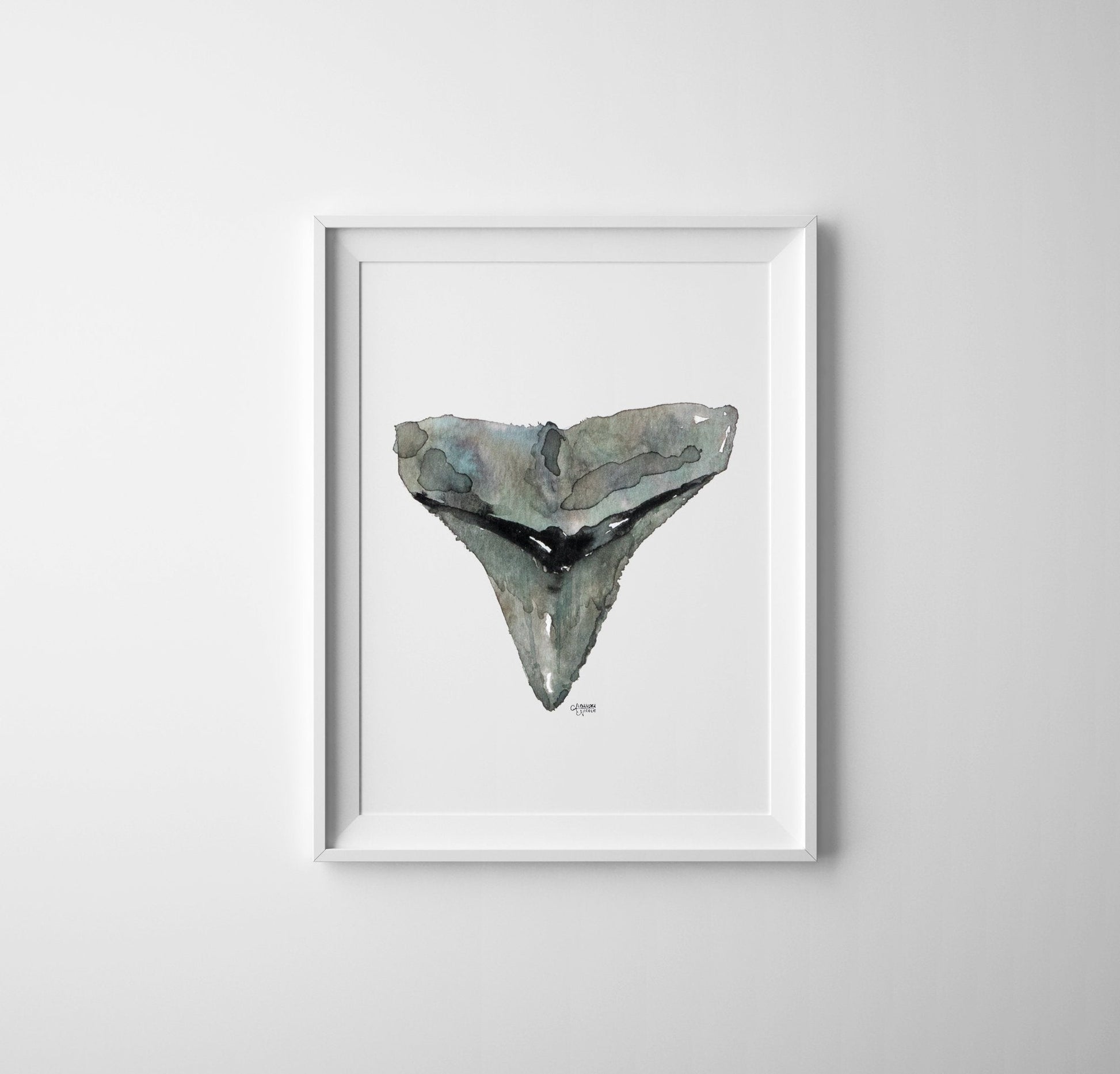 Bull Shark Tooth Watercolor Art Print - Shark Tooth No. 6 - ArtByAlexandraNicole