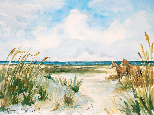 Cumberland Island Horses Watercolor Print - ArtByAlexandraNicole