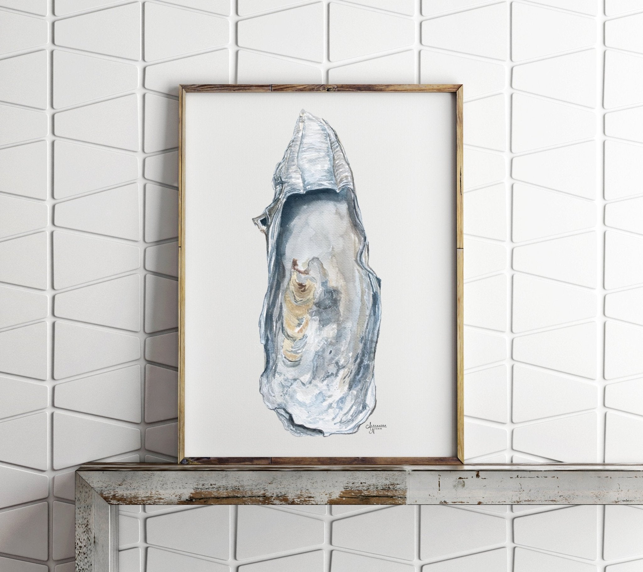 East Beach 1 Watercolor Oyster Shell Fine Art Print - ArtByAlexandraNicole