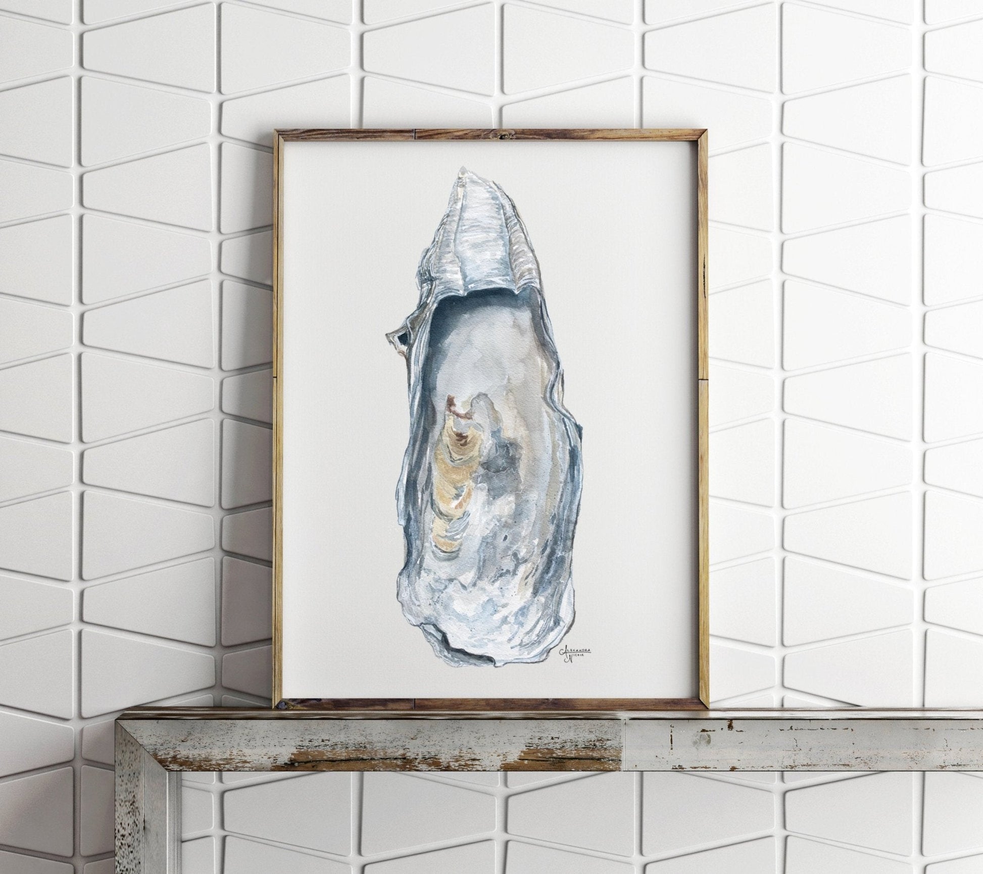 East Beach 1 Watercolor Oyster Shell Fine Art Print - ArtByAlexandraNicole