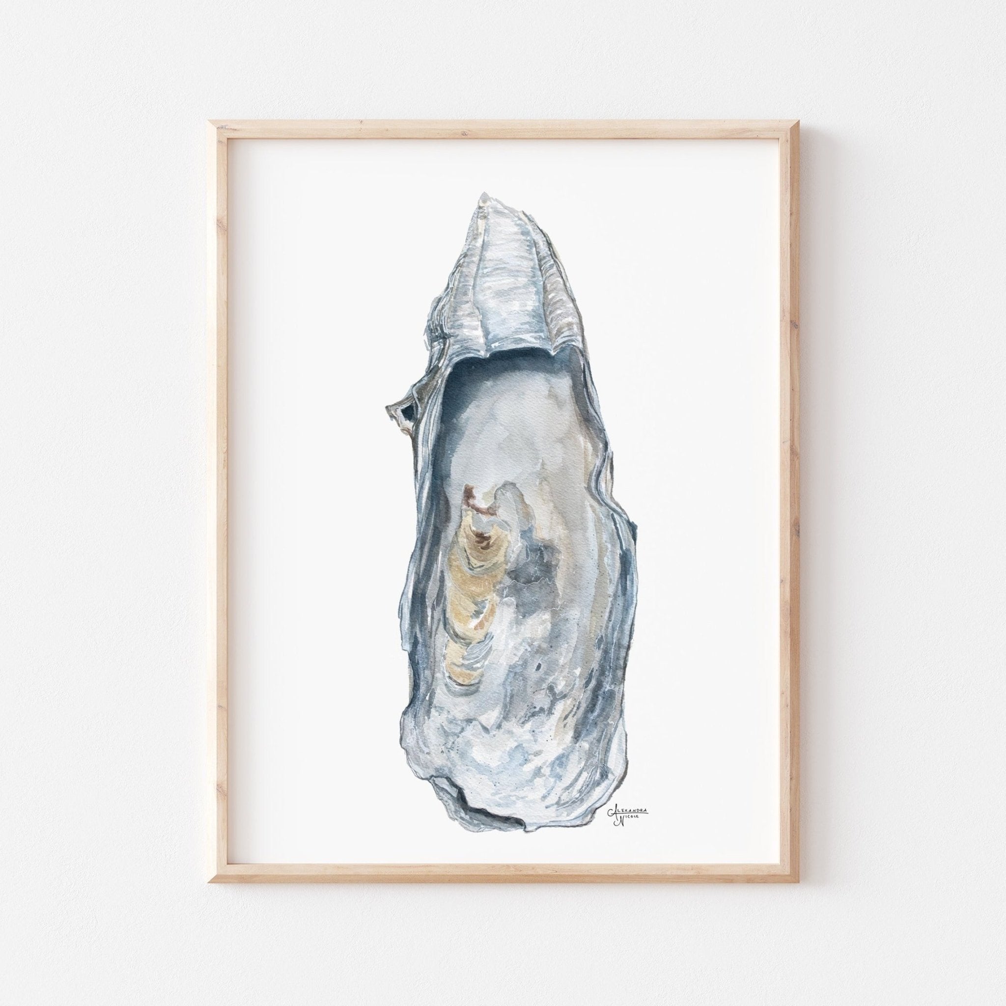 East Beach 1 Watercolor Oyster Shell Fine Art Print - ArtByAlexandraNicole