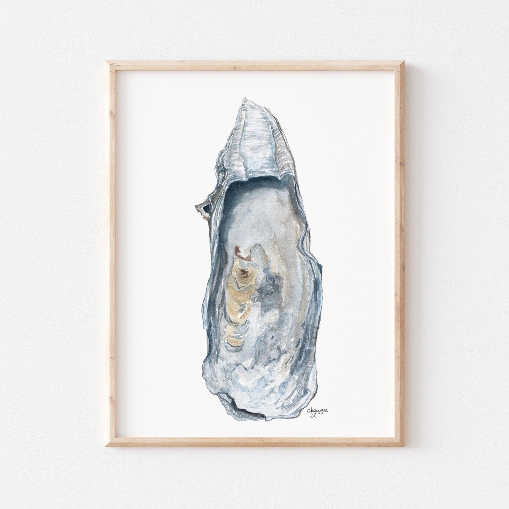 East Beach 1 Watercolor Oyster Shell Fine Art Print - ArtByAlexandraNicole