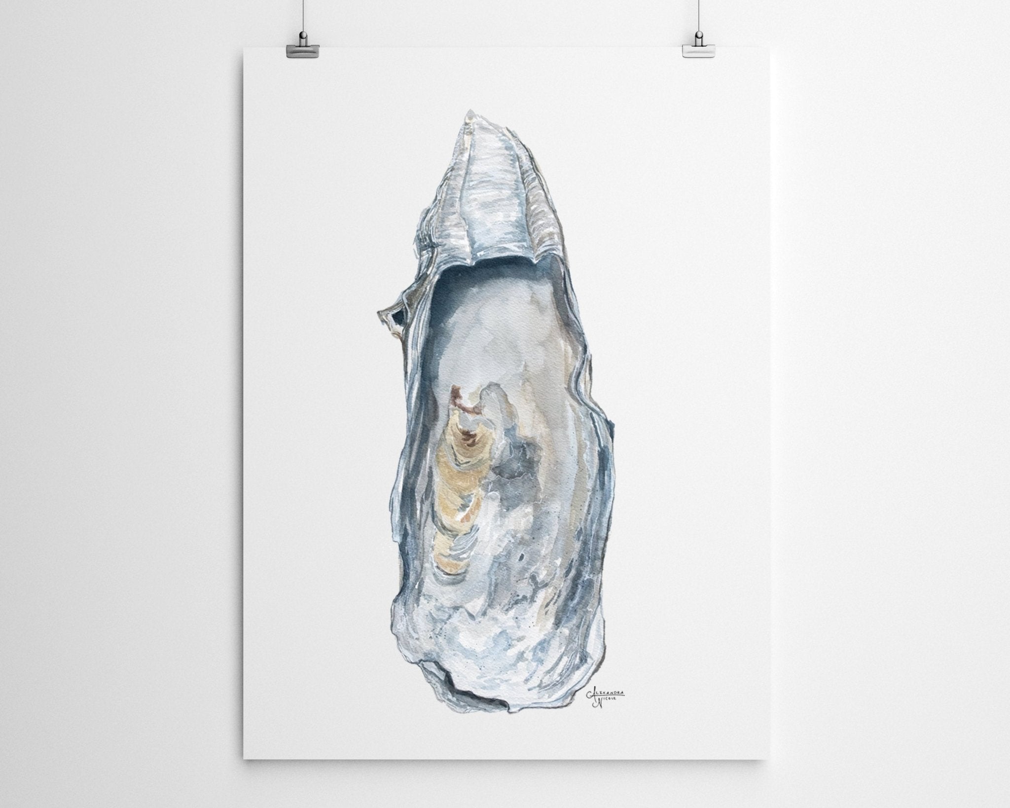 East Beach 1 Watercolor Oyster Shell Fine Art Print - ArtByAlexandraNicole