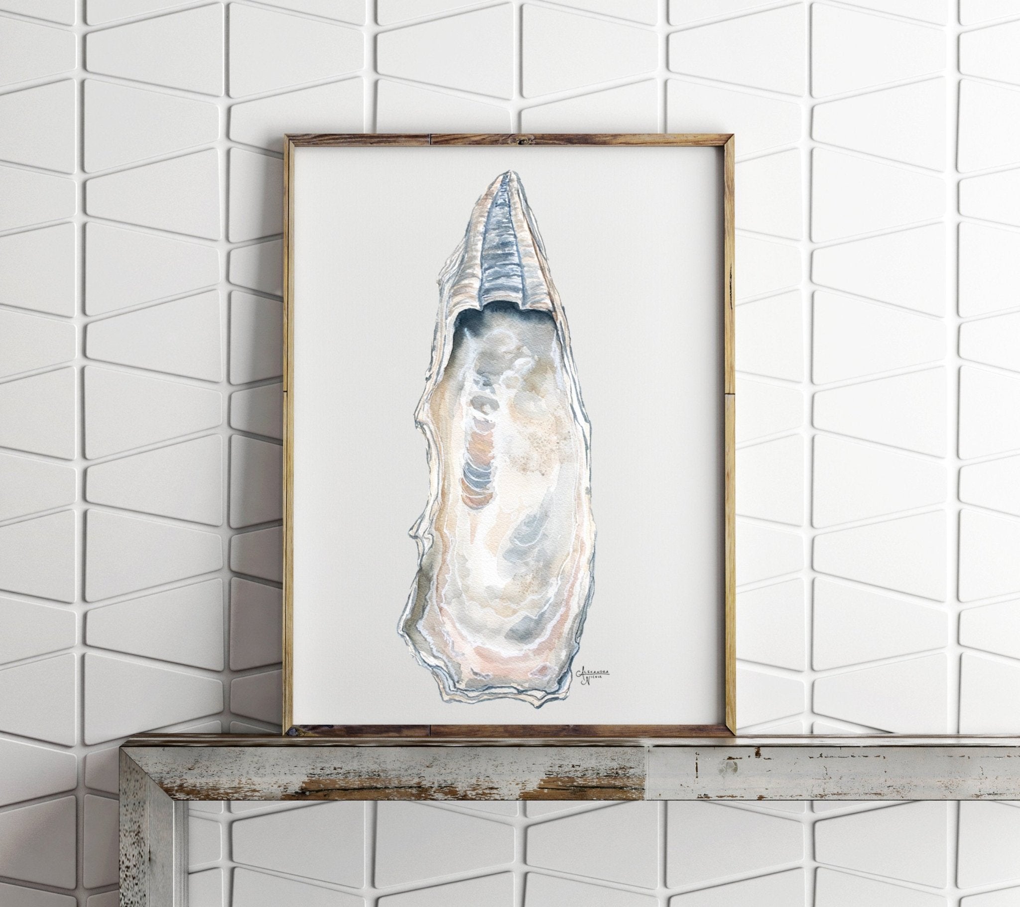 East Beach 2 Watercolor Oyster Shell Fine Art Print - ArtByAlexandraNicole