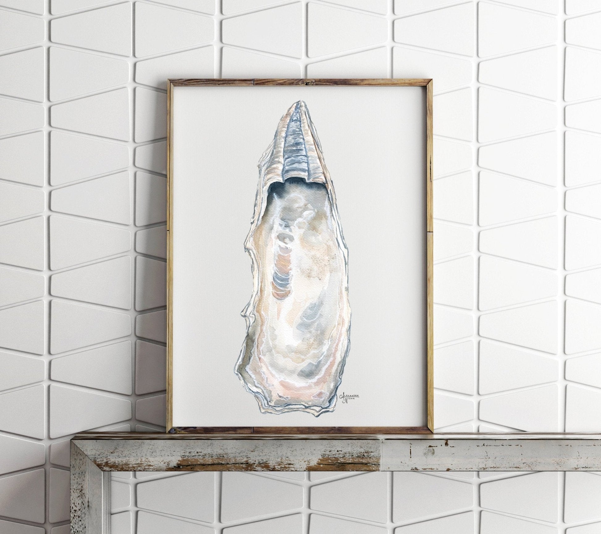 East Beach 2 Watercolor Oyster Shell Fine Art Print - ArtByAlexandraNicole