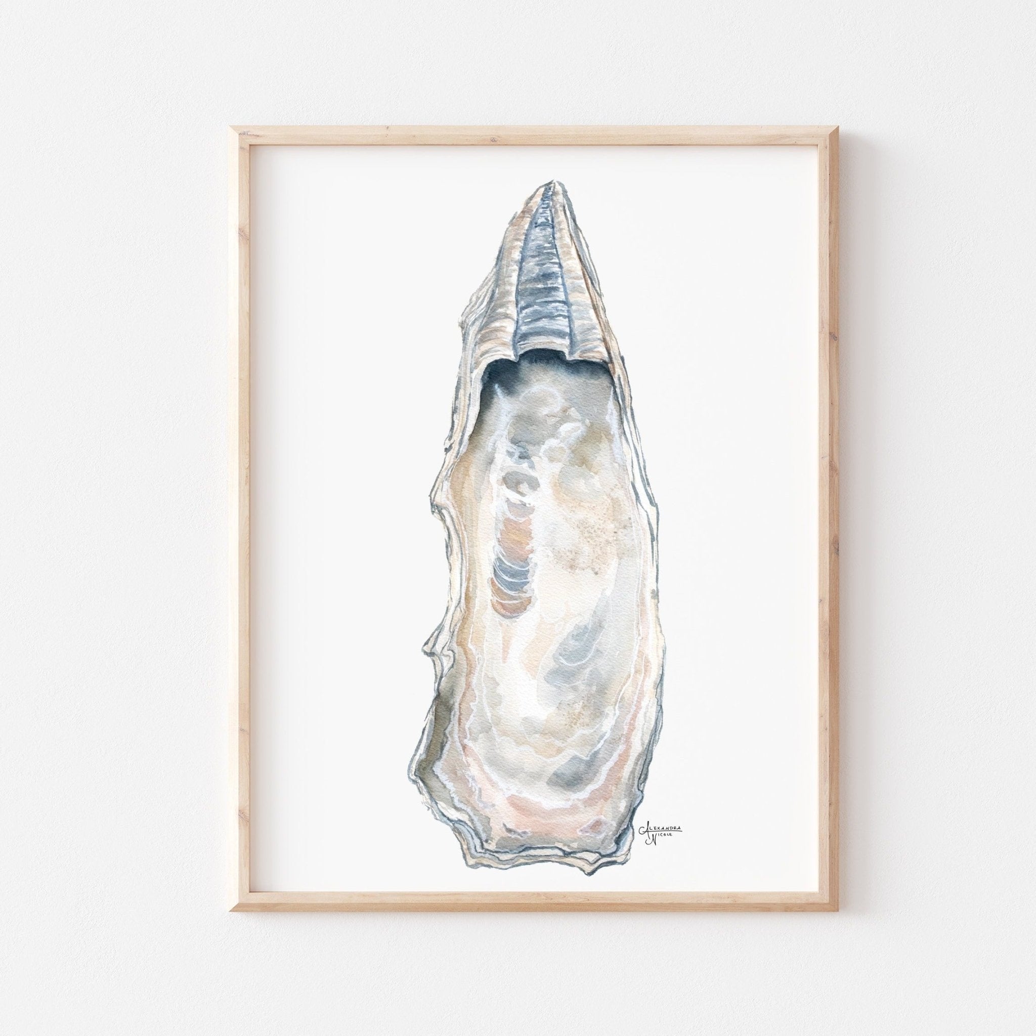 East Beach 2 Watercolor Oyster Shell Fine Art Print - ArtByAlexandraNicole