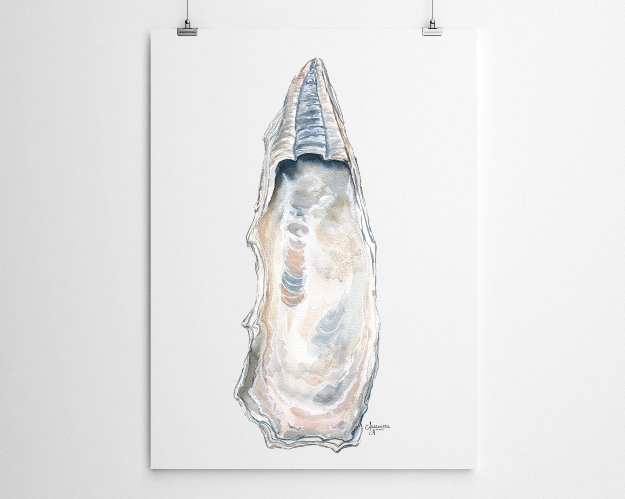 East Beach 2 Watercolor Oyster Shell Fine Art Print - ArtByAlexandraNicole