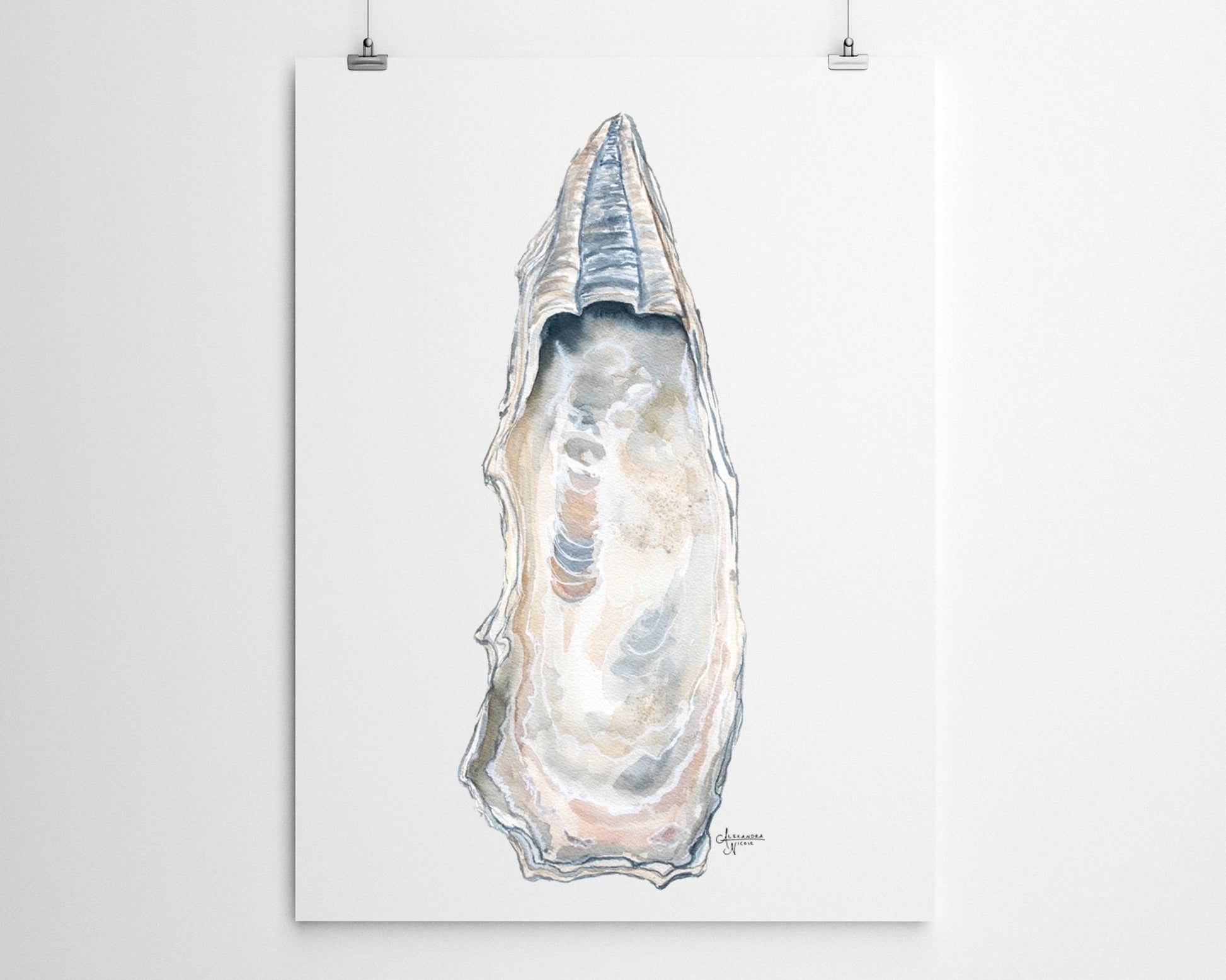 East Beach 2 Watercolor Oyster Shell Fine Art Print - ArtByAlexandraNicole