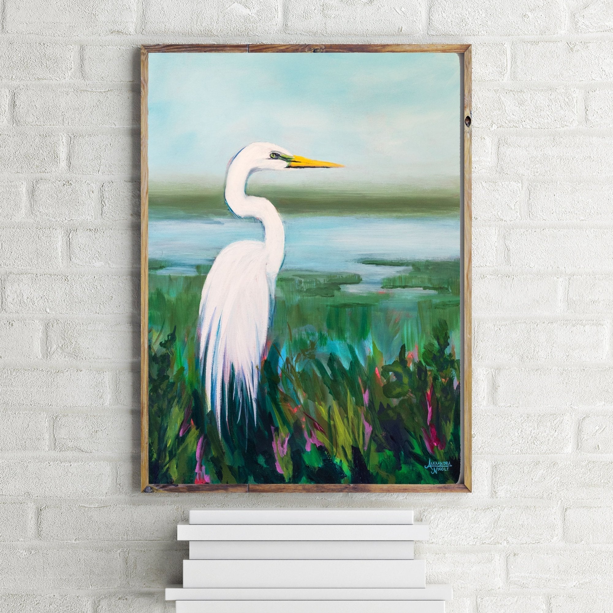Egret Looking Over The Marsh - ArtByAlexandraNicole