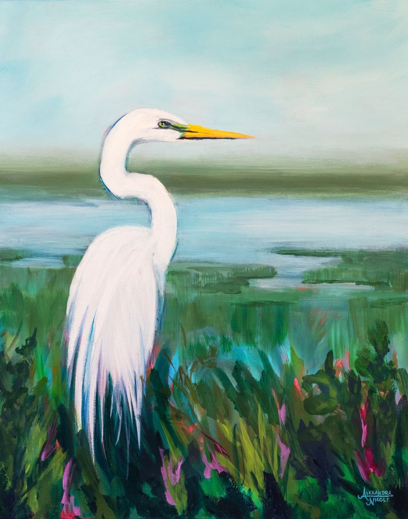 Egret Looking Over The Marsh - ArtByAlexandraNicole