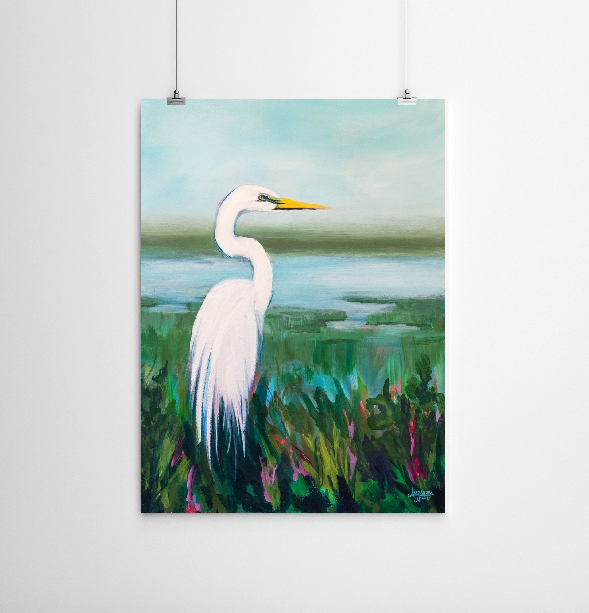 Egret Looking Over The Marsh - ArtByAlexandraNicole