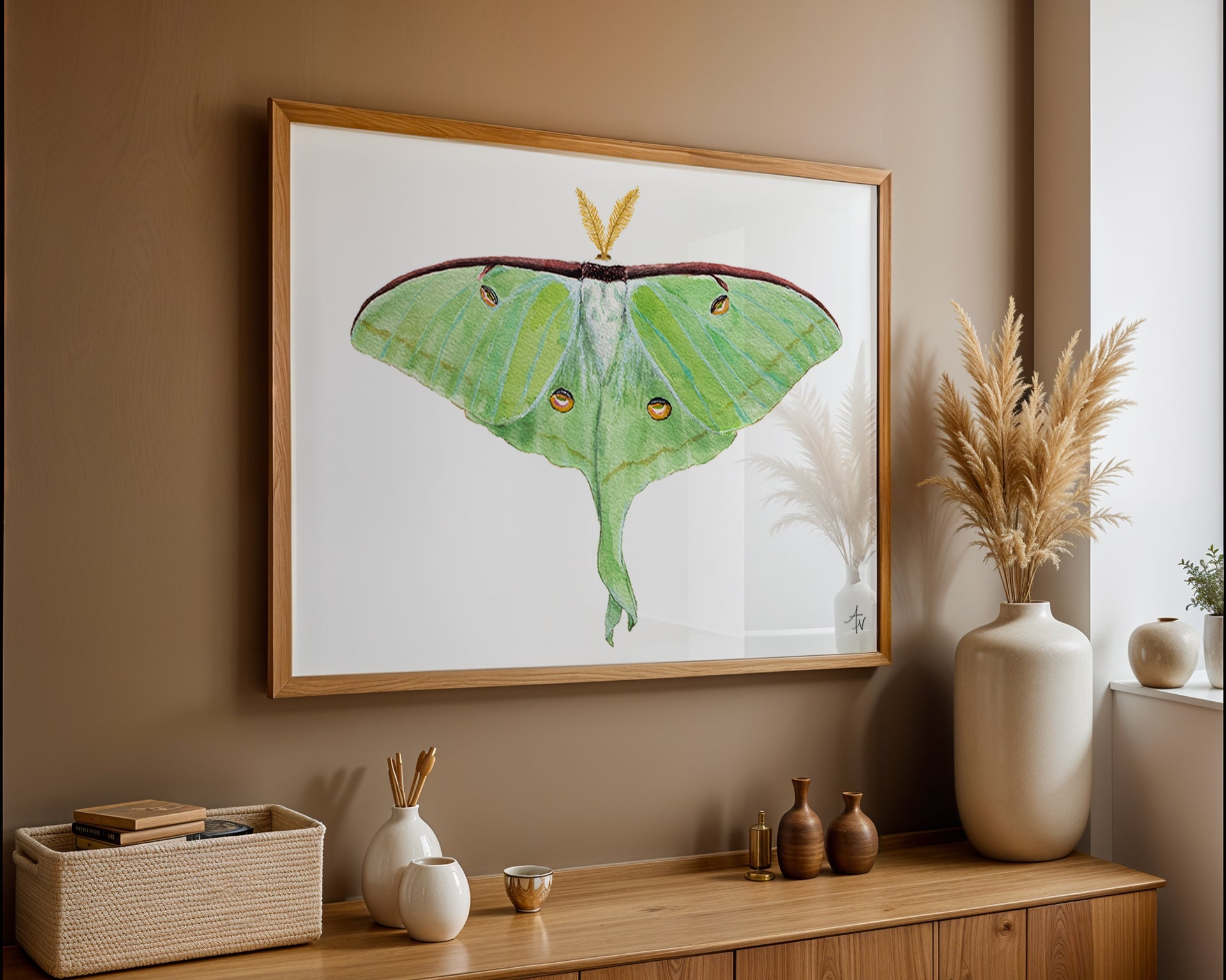 Luna Moth Fine Art Print – Nature Illustration, Green Insect Wall Art - ArtByAlexandraNicole