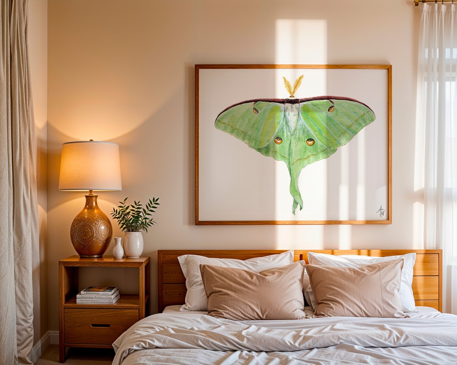 Luna Moth Fine Art Print – Nature Illustration, Green Insect Wall Art - ArtByAlexandraNicole