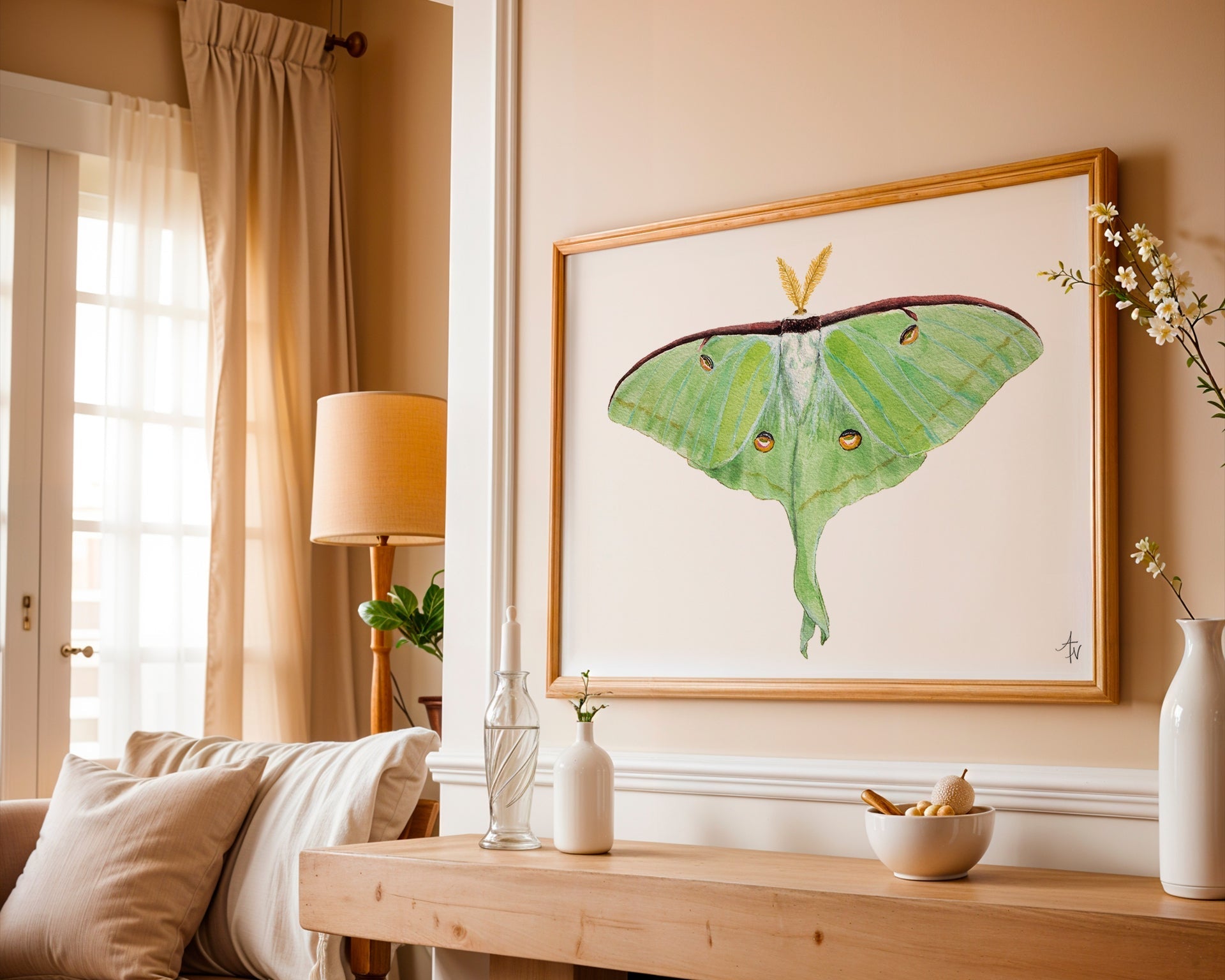 Luna Moth Fine Art Print – Nature Illustration, Green Insect Wall Art - ArtByAlexandraNicole
