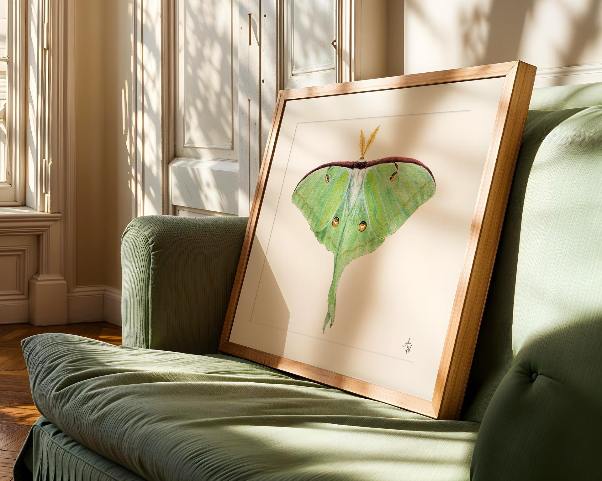 Luna Moth Fine Art Print – Nature Illustration, Green Insect Wall Art - ArtByAlexandraNicole