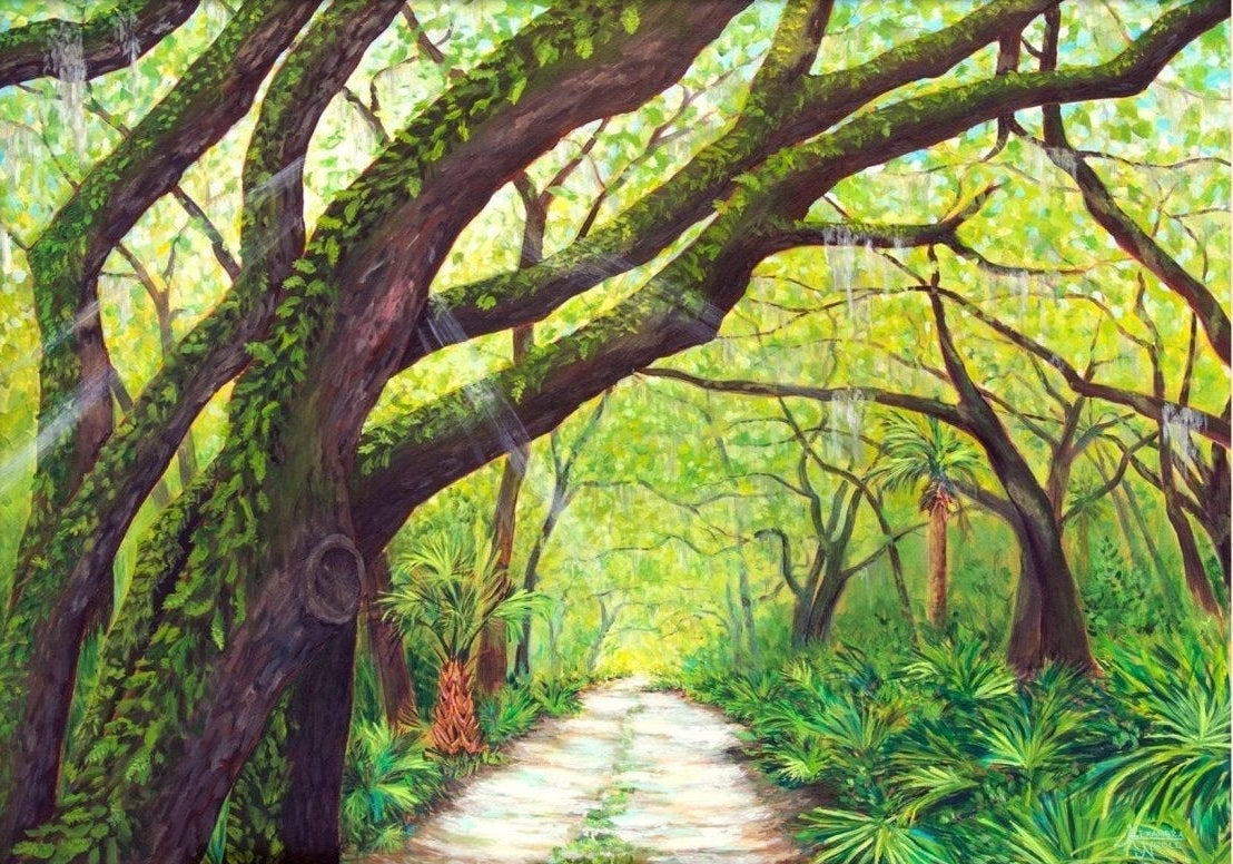 Maritime Forest, Live Oak Tree, Oak Tree Print, Forest Path Art, Tree Art - ArtByAlexandraNicole