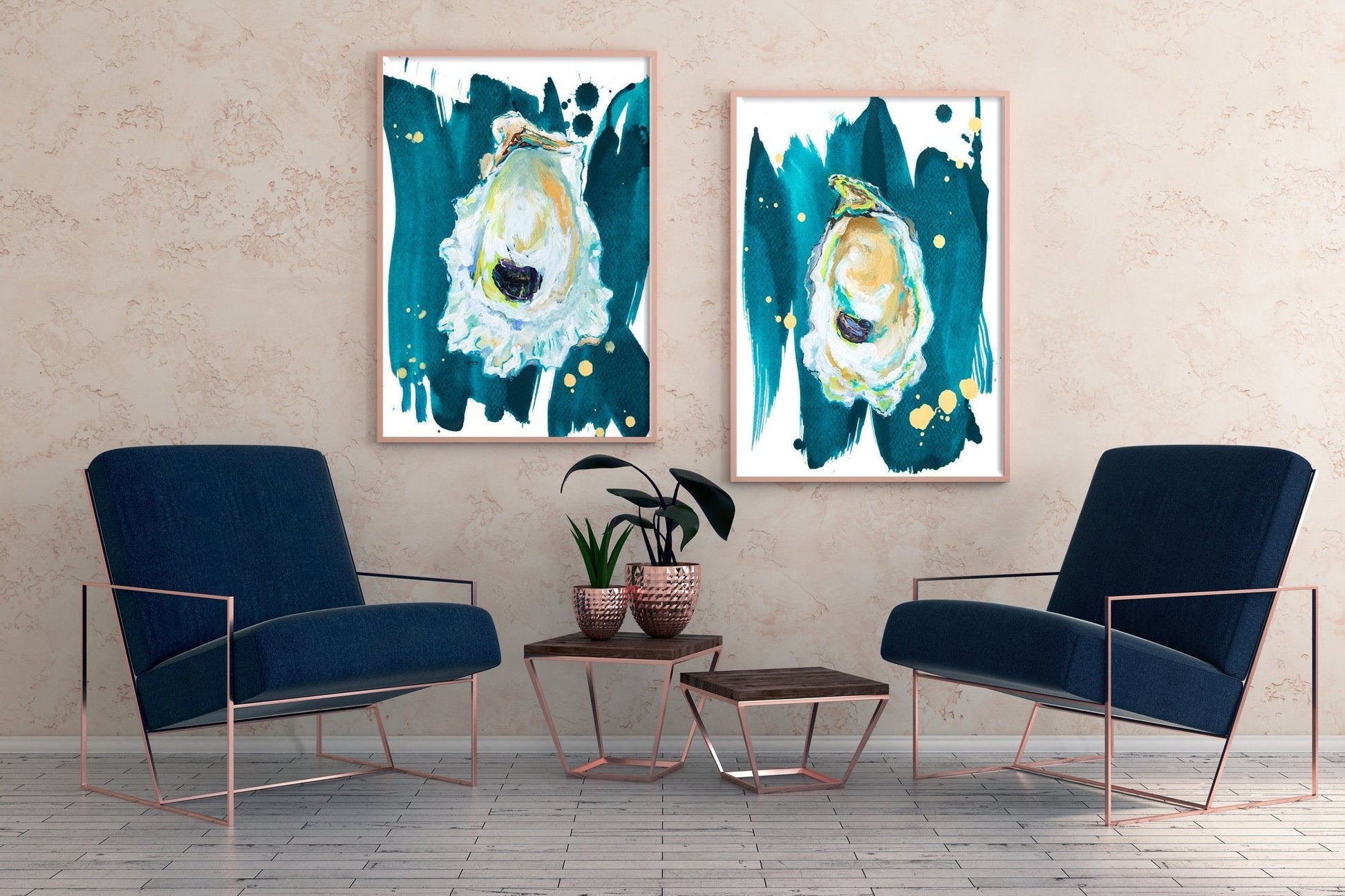Modern Oyster Art Print Set, Print Set of 2 - ArtByAlexandraNicole