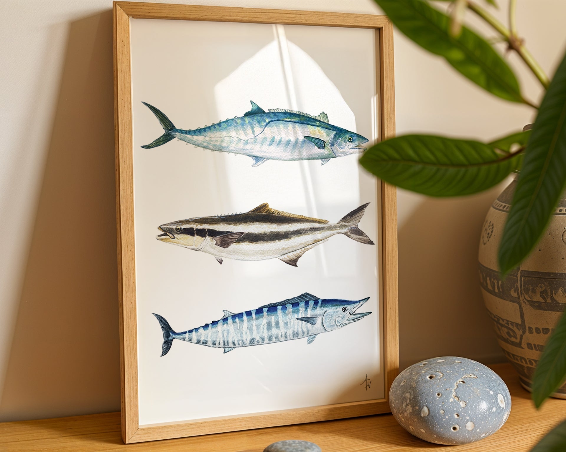 Nearshore Ocean Grand Slam: Kingfish, Cobia, and Wahoo | Saltwater Sport Fish Art Print - ArtByAlexandraNicole