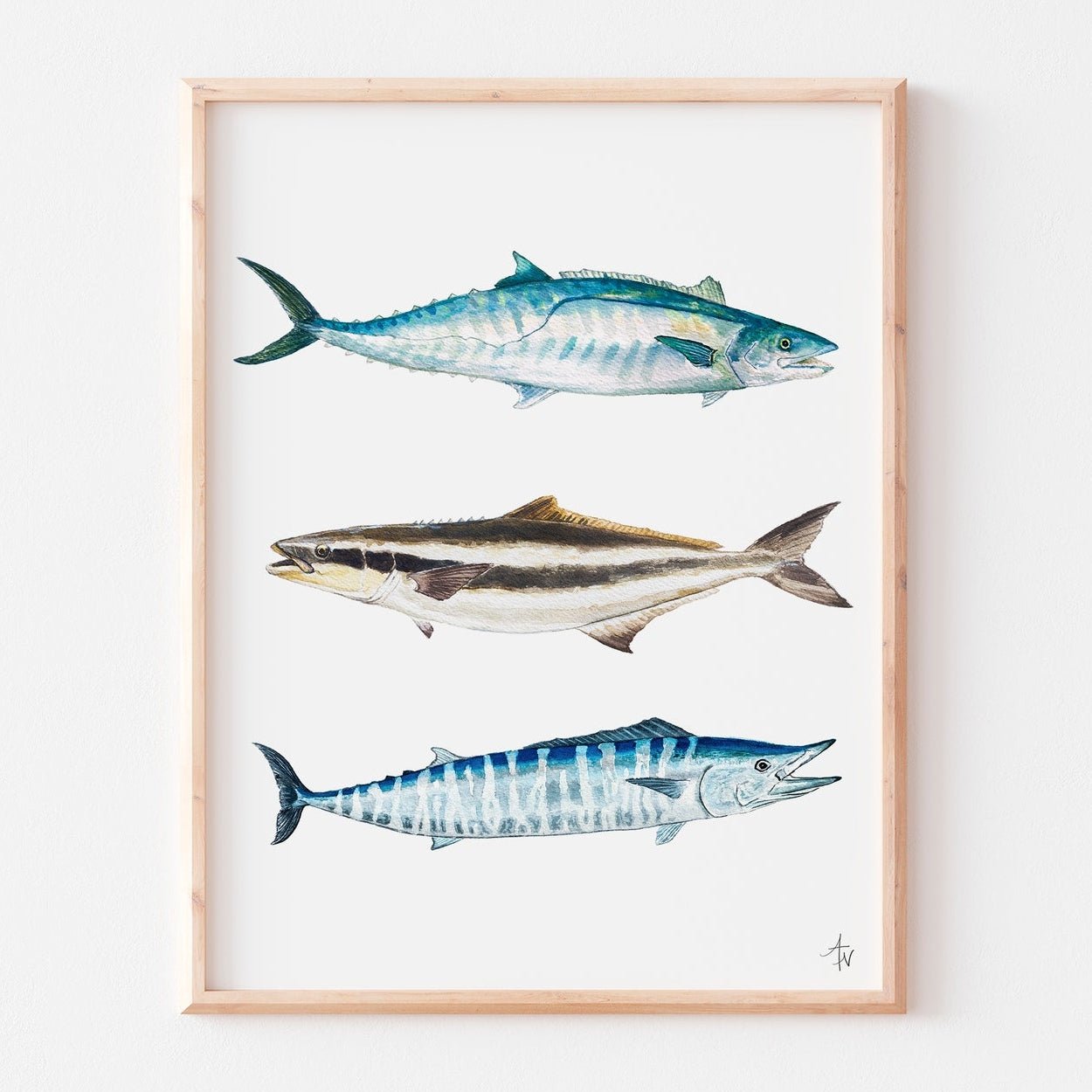 Nearshore Ocean Grand Slam: Kingfish, Cobia, and Wahoo | Saltwater Sport Fish Art Print - ArtByAlexandraNicole