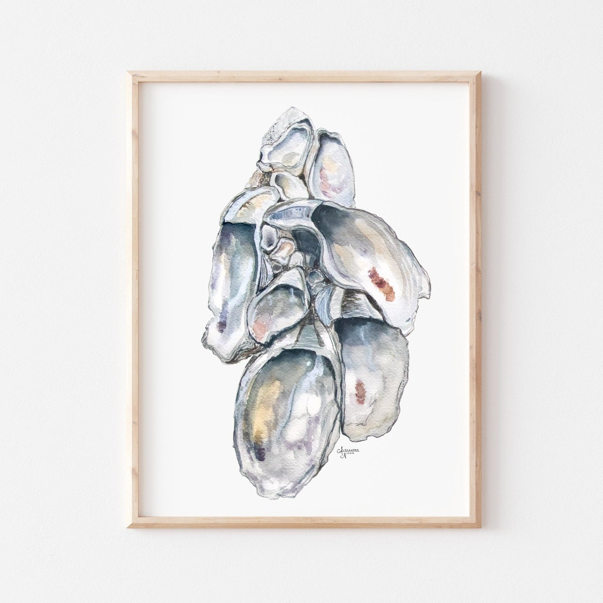 Oyster Cluster 1 Watercolor Oyster Print - ArtByAlexandraNicole
