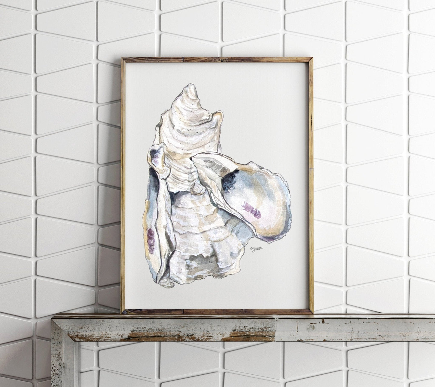 Oyster Cluster 3 Watercolor Oyster Print - ArtByAlexandraNicole