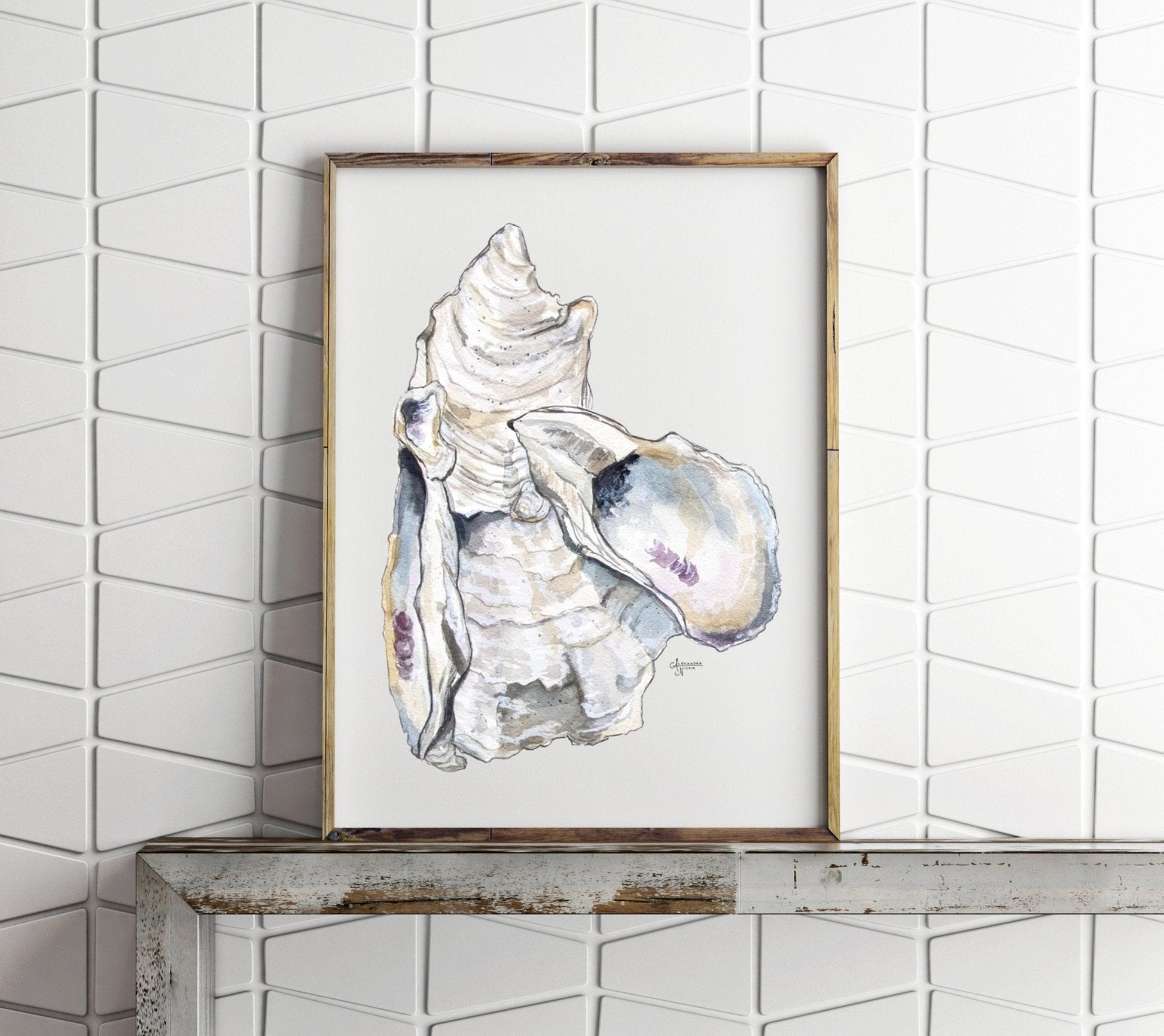 Oyster Cluster 3 Watercolor Oyster Print - ArtByAlexandraNicole