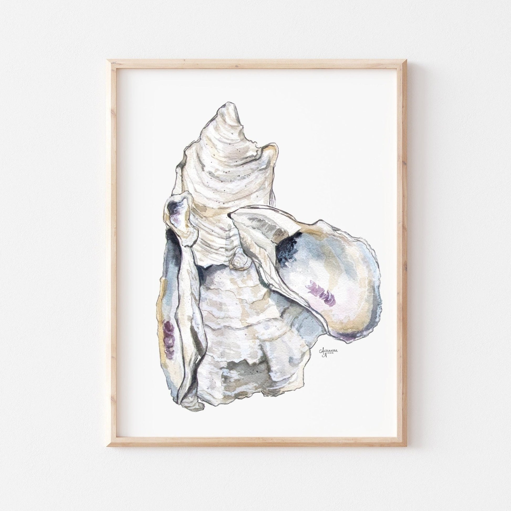 Oyster Cluster 3 Watercolor Oyster Print - ArtByAlexandraNicole