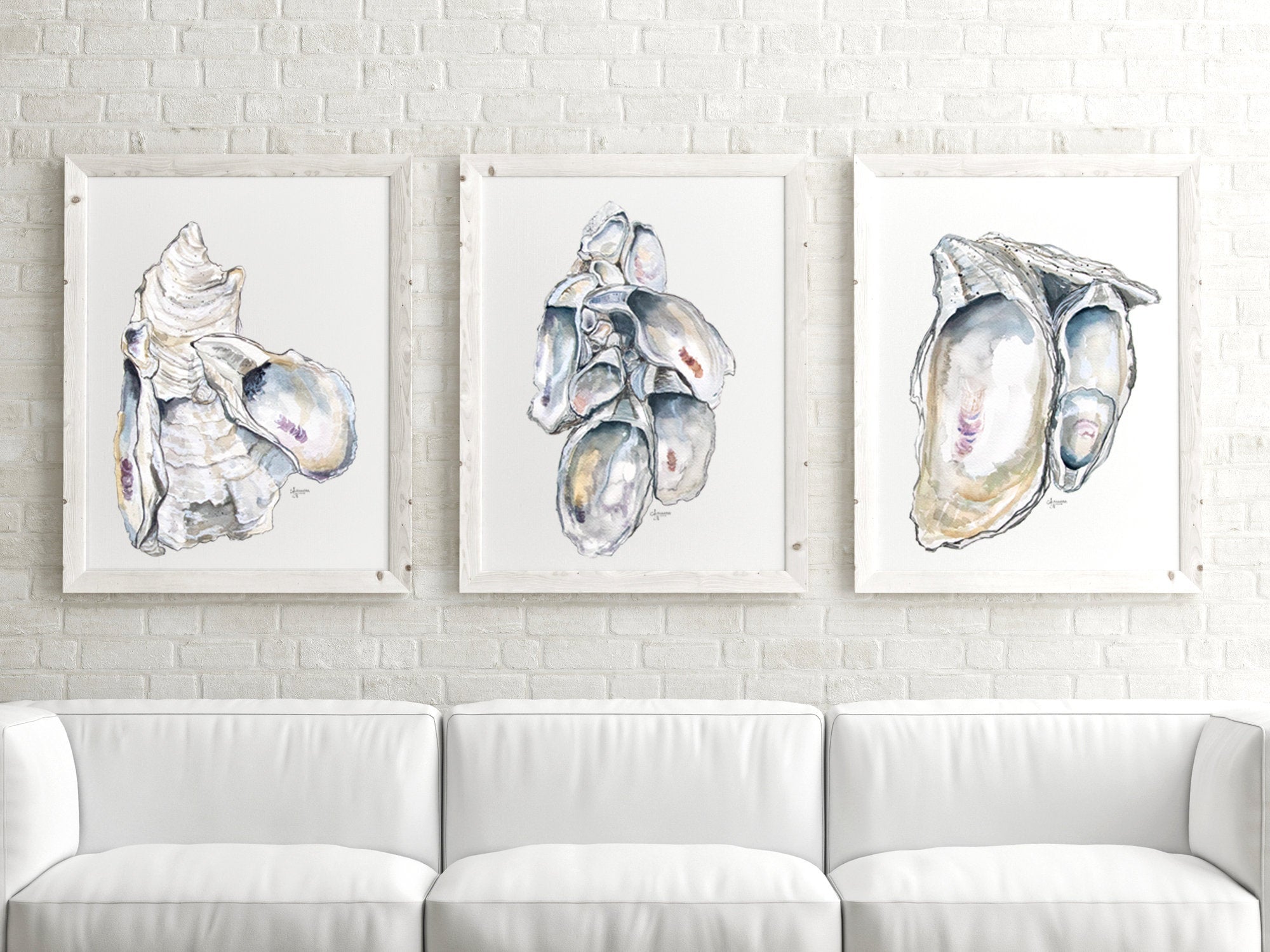 Oyster Cluster Watercolor Discounted Print Set of 3 - ArtByAlexandraNicole
