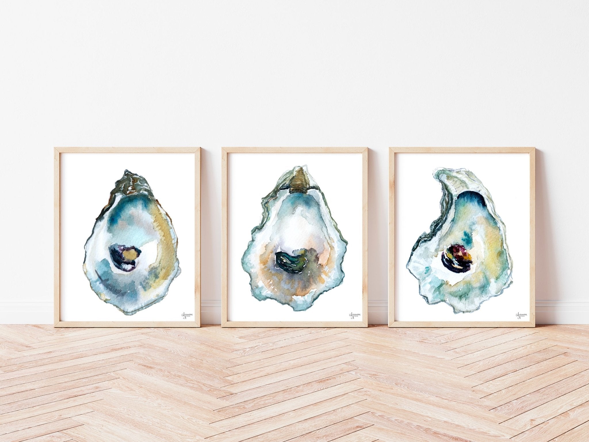 Oyster Shell Watercolor Trio Print Set - ArtByAlexandraNicole