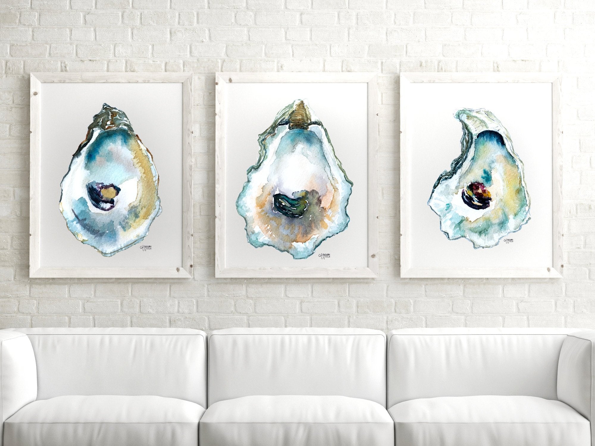 Oyster Shell Watercolor Trio Print Set - ArtByAlexandraNicole
